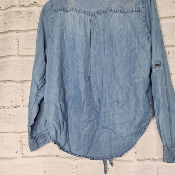 Beachlunchlounge Collection Women's Blue Chambray Front Tie Button-Up Shirt Medi - Picture 9 of 12